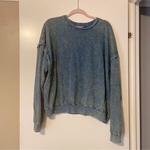 Easel Blue Acid Wash Long Sleeve Pullover Sweatshirt Size S